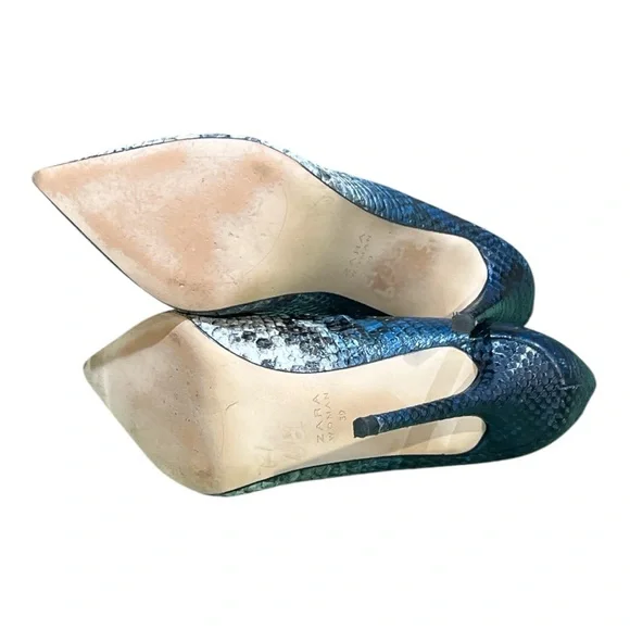 Zara Woman Animal Print Real Leather Blue Grey Pumps - Picture 6 of 7